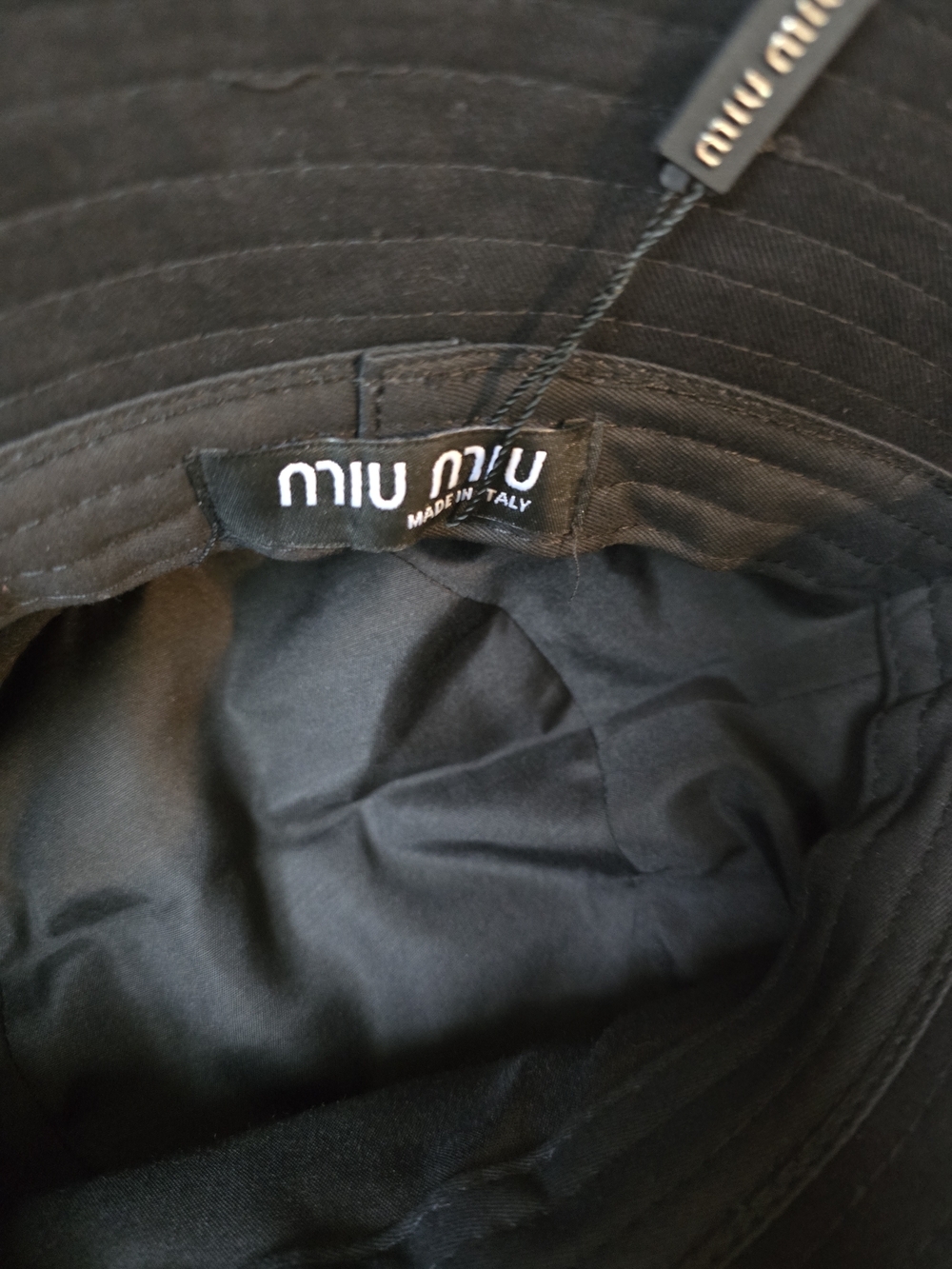 Miu Miu Black Bucket Hat with White Embroidered Logo - Picture 5 of 8